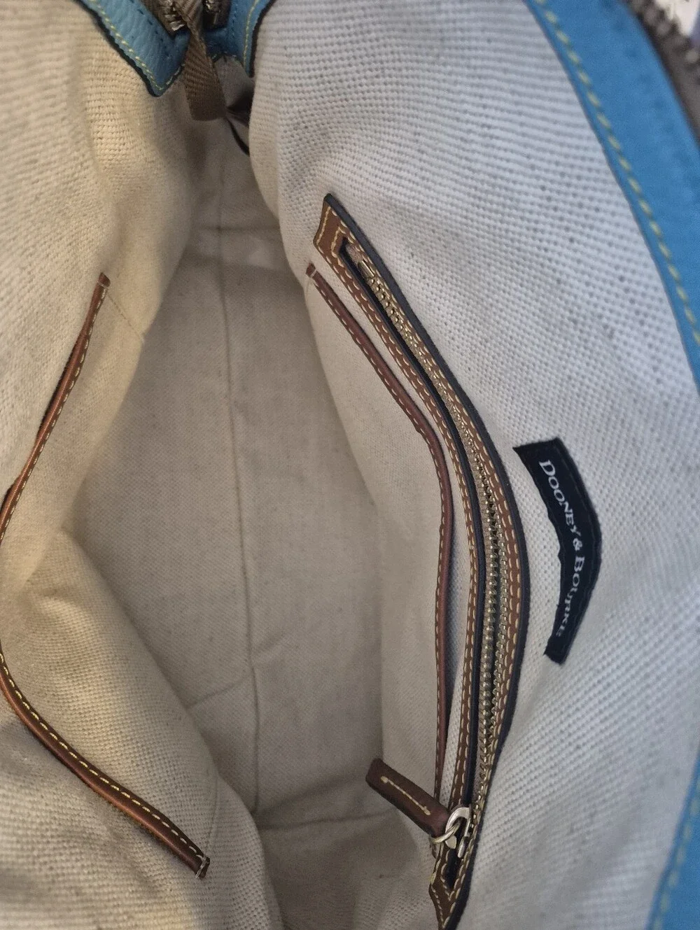 Dooney & Bourke Sky Blue Pebbled Leather Satchel with Brown Trim
